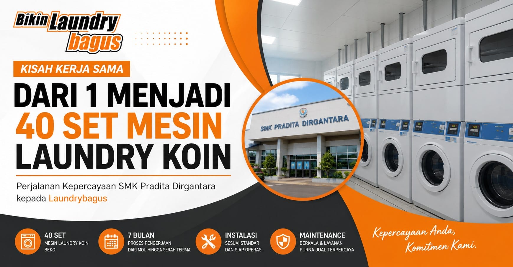 Proyek Instalasi 40 Set Mesin Laundry Koin di SMK Pradita Dirgantara