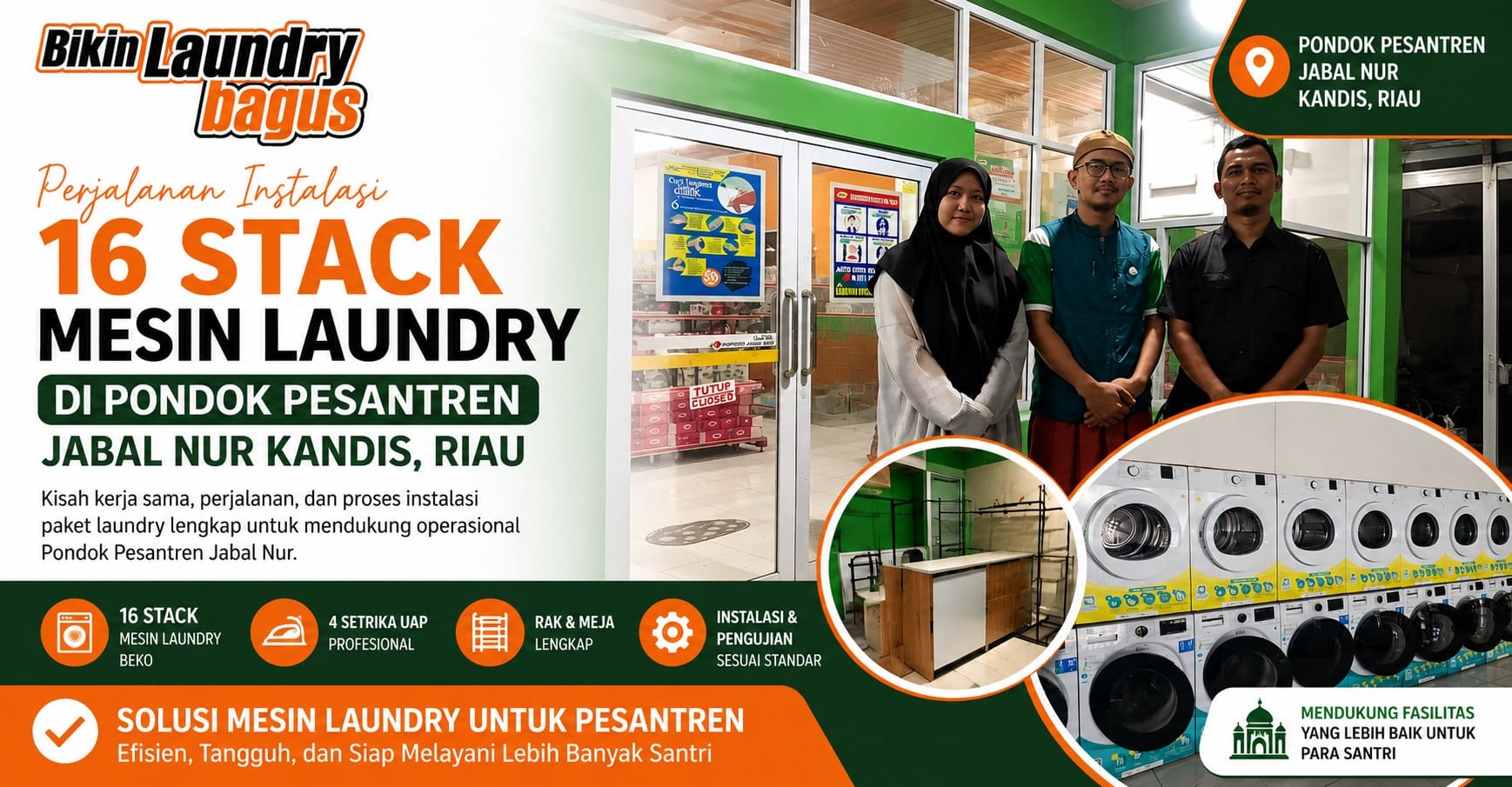 Proyek Instalasi Mesin Laundry untuk Pesantren Jabal Nur Riau